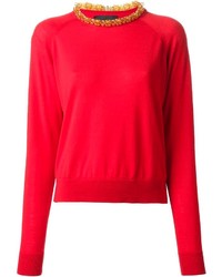 Женский красный свитер с круглым вырезом