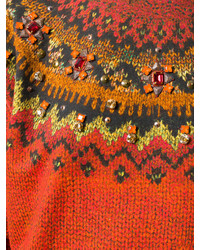 Женский красный свитер с украшением от Etro