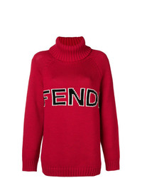 Красный свободный свитер с принтом от Fendi