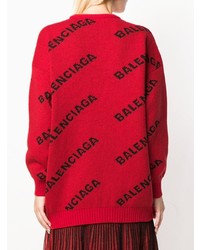 Красный свободный свитер с принтом от Balenciaga