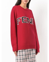 Красный свободный свитер с принтом от Fendi