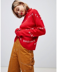 Красный свободный свитер с принтом от Noisy May