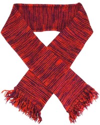 Мужской красный шарф в горизонтальную полоску от YMC