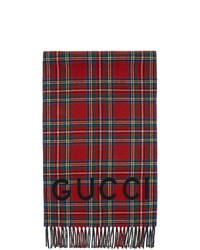 Мужской красный шарф в шотландскую клетку от Gucci