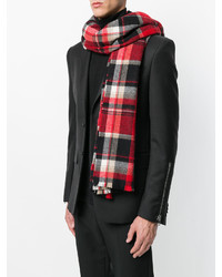 Мужской красный шарф в шотландскую клетку от DSQUARED2