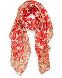 Красный шарф с цветочным принтом