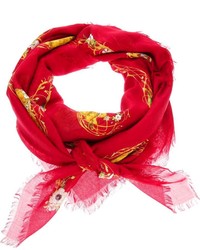 Женский красный шарф с цветочным принтом от Alexander McQueen