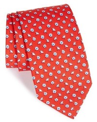 Красный шелковый галстук с цветочным принтом