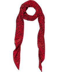 Красный шелковый шарф с леопардовым принтом