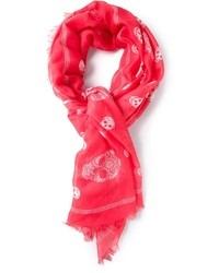Женский красный шелковый шарф с принтом от Alexander McQueen