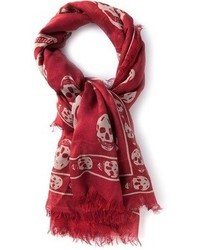 Мужской красный шелковый шарф с принтом от Alexander McQueen