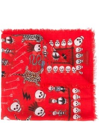 Мужской красный шелковый шарф с принтом от Alexander McQueen