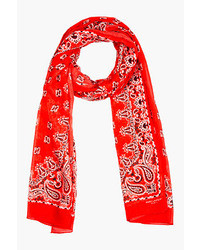Женский красный шелковый шарф с принтом от Saint Laurent