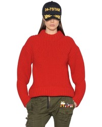 Красный шерстяной вязаный свитер