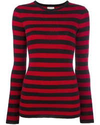 Женский красный шерстяной свитер в горизонтальную полоску от Laneus