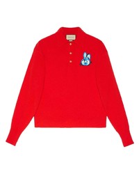 Мужской красный шерстяной свитер с воротником поло от Gucci