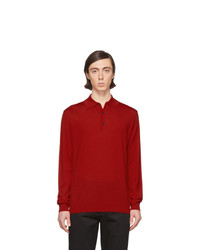 Мужской красный шерстяной свитер с воротником поло от Lanvin