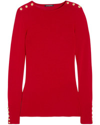 Женский красный шерстяной свитер с украшением от Balmain