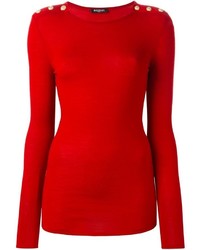 Женский красный шерстяной свитер от Balmain