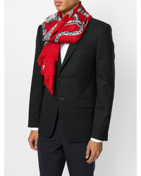 Мужской красный шерстяной шарф с принтом от Gucci