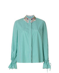 Мятная блуза на пуговицах с вышивкой