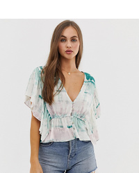 Мятная блуза с коротким рукавом с принтом тай-дай