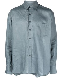 Мужская мятная льняная рубашка с длинным рукавом от COMMAS