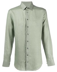 Мужская мятная льняная рубашка с длинным рукавом от Giorgio Armani