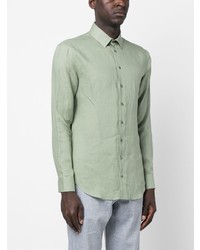 Мужская мятная льняная рубашка с длинным рукавом от Giorgio Armani