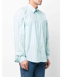 Мужская мятная рубашка с длинным рукавом в вертикальную полоску от MSGM