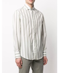 Мужская мятная рубашка с длинным рукавом в вертикальную полоску от Brunello Cucinelli