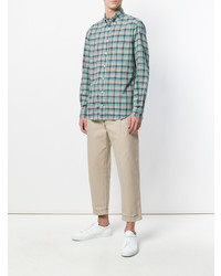 Мужская мятная рубашка с длинным рукавом в клетку от Gitman Bros