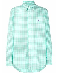 Мужская мятная рубашка с длинным рукавом в мелкую клетку от Polo Ralph Lauren