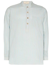 Мятная рубашка с длинным рукавом из жатого хлопка в вертикальную полоску