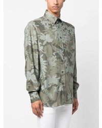 Мужская мятная рубашка с длинным рукавом с цветочным принтом от Tom Ford