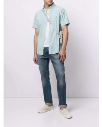 Мужская мятная рубашка с коротким рукавом в вертикальную полоску от Polo Ralph Lauren