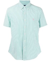 Мужская мятная рубашка с коротким рукавом в вертикальную полоску от Polo Ralph Lauren