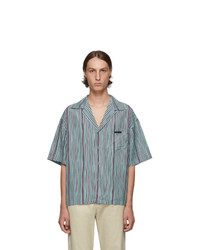 Мужская мятная рубашка с коротким рукавом в вертикальную полоску от Prada