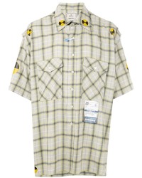 Мужская мятная рубашка с коротким рукавом в шотландскую клетку от Maison Mihara Yasuhiro