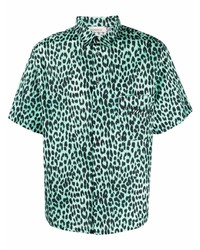 Мужская мятная рубашка с коротким рукавом с леопардовым принтом от Laneus