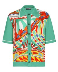 Мужская мятная рубашка с коротким рукавом с принтом от Dolce & Gabbana