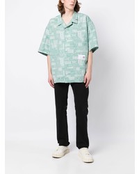 Мужская мятная рубашка с коротким рукавом с принтом от Maison Mihara Yasuhiro