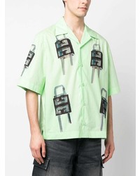 Мужская мятная рубашка с коротким рукавом с принтом от Givenchy