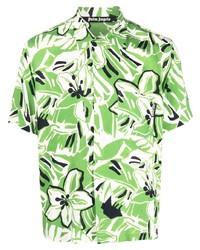 Мужская мятная рубашка с коротким рукавом с цветочным принтом от Palm Angels