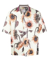 Мужская мятная рубашка с коротким рукавом с цветочным принтом от Paul Smith