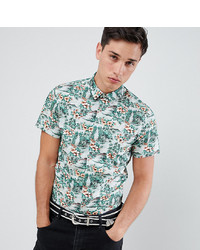 Мужская мятная рубашка с коротким рукавом с цветочным принтом от Twisted Tailor