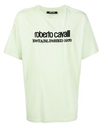 Мужская мятная футболка с круглым вырезом с вышивкой от Roberto Cavalli