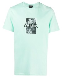 Мужская мятная футболка с круглым вырезом с принтом от A.P.C.