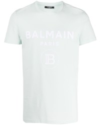 Мужская мятная футболка с круглым вырезом с принтом от Balmain