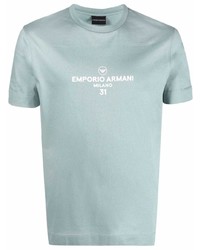 Мужская мятная футболка с круглым вырезом с принтом от Ea7 Emporio Armani